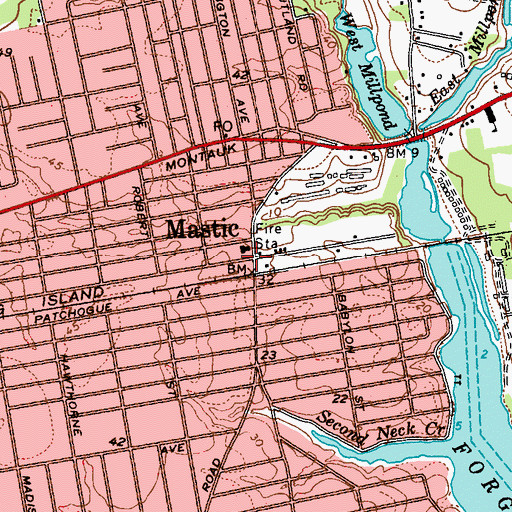 Topographic Map of Mastic, NY