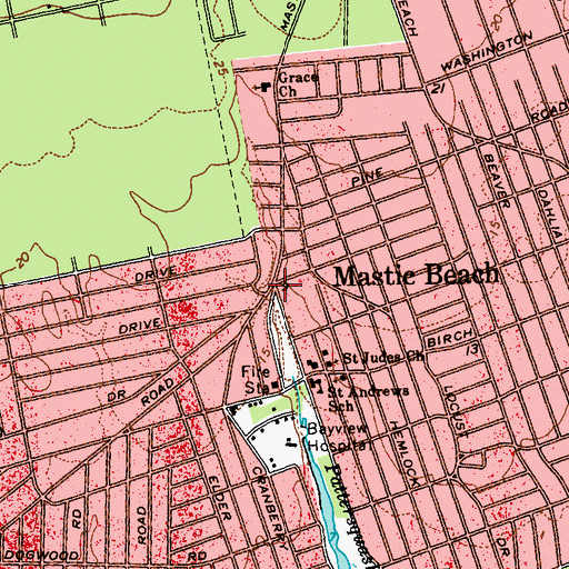 Topographic Map of Mastic Beach, NY
