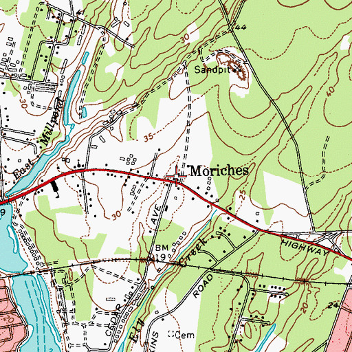 Topographic Map of Moriches, NY