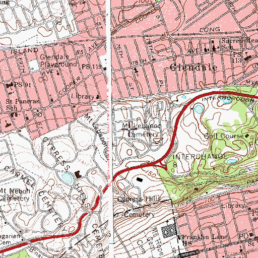 Topographic Map of Mount Lebanon Cemetery, NY