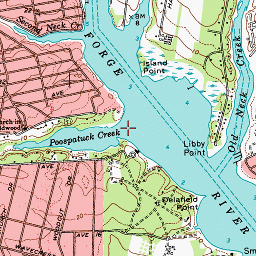 Topographic Map of Poospatuck Creek, NY