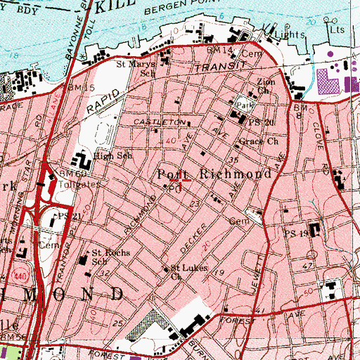 Topographic Map of Port Richmond, NY
