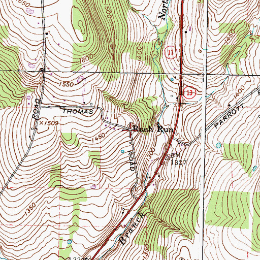 Topographic Map of Rush Run, NY
