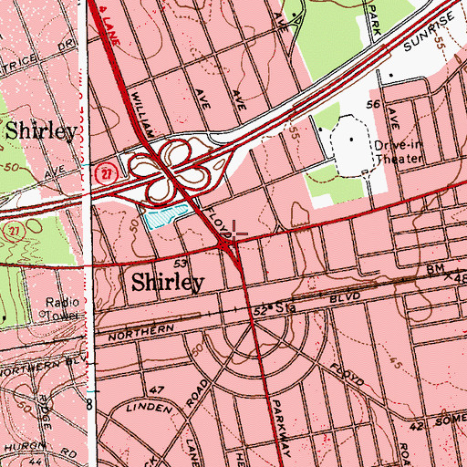 Topographic Map of Shirley, NY