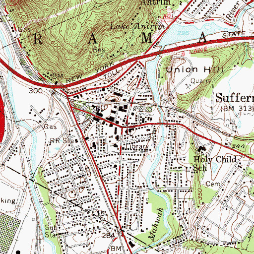 Topographic Map of Suffern, NY