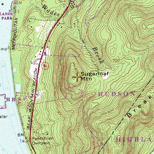 Topographic Map of Sugarloaf Mountain, NY