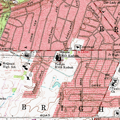 Topographic Map of Temple B'rith Kodesh, NY