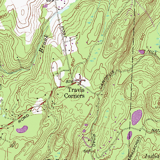 Topographic Map of Travis Corners, NY