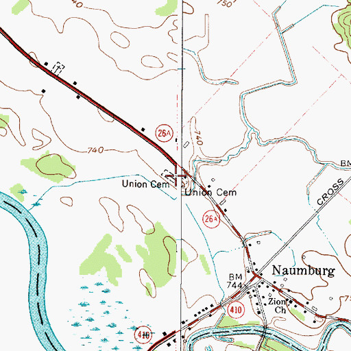 Topographic Map of Union Cemetery of Naumburg, NY
