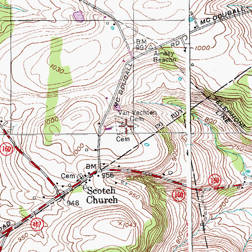 Topographic Map of Van Vechten Cemetery, NY