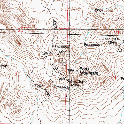 Topographic Map of Potts Mountain, AZ