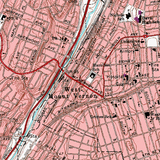 Topographic Map of West Mount Vernon, NY