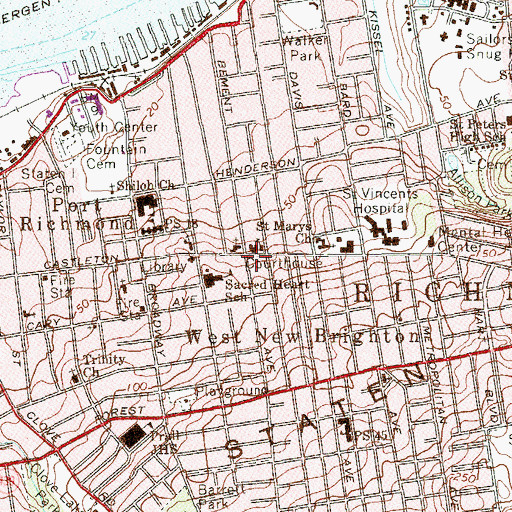 Topographic Map of West New Brighton, NY