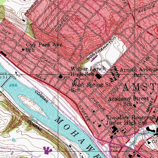 Topographic Map of West Spring Street School, NY