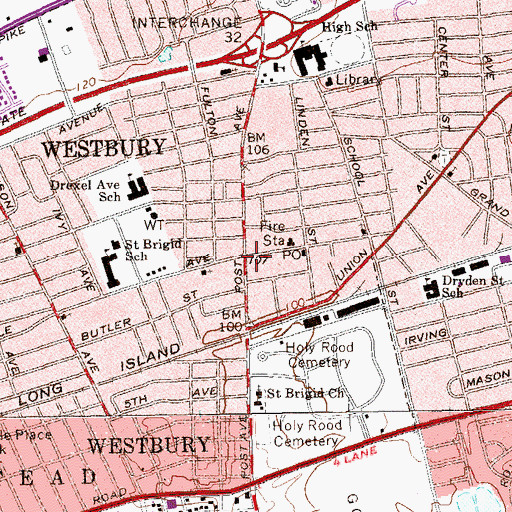 Topographic Map of Westbury, NY
