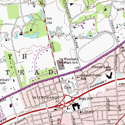 Topographic Map of Westbury High School, NY