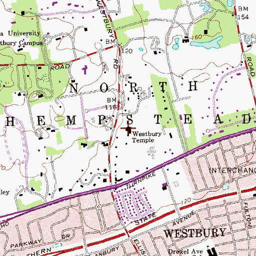 Topographic Map of Westbury Temple, NY