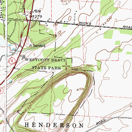 Topographic Map of Westcott Beach State Park, NY