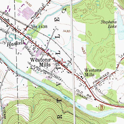 Topographic Map of Westons Mills, NY