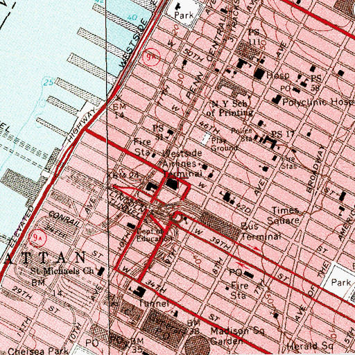 Topographic Map of Westside Airlines Terminal, NY