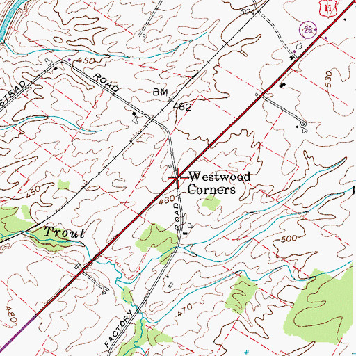 Topographic Map of Westwood Corners, NY