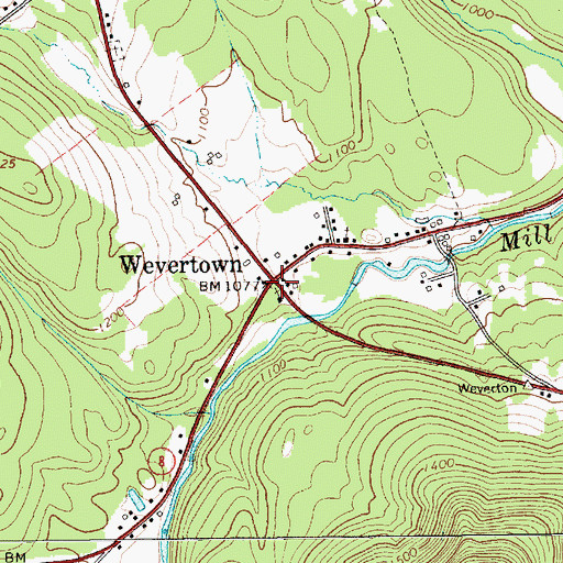 Topographic Map of Wevertown, NY