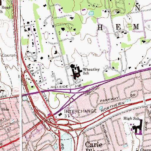 Topographic Map of Wheatley School, NY