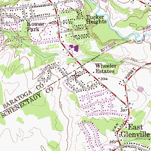 Topographic Map of Wheeler Estates, NY