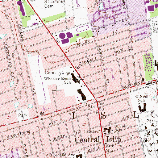 Topographic Map of Wheeler Road School, NY