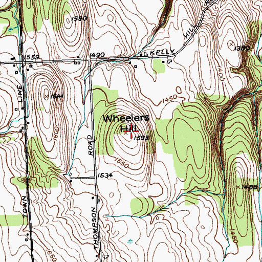 Topographic Map of Wheelers Hill, NY
