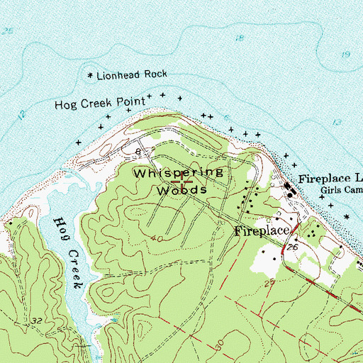 Topographic Map of Whispering Woods, NY