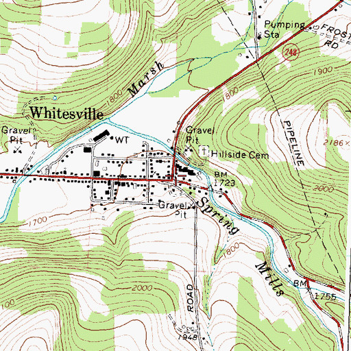 Topographic Map of Whitesville, NY