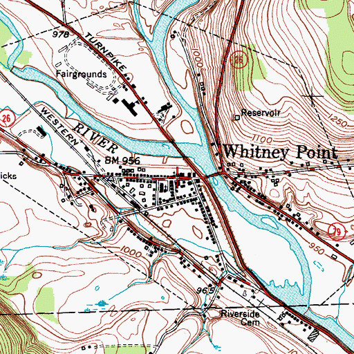 Topographic Map of Whitney Point, NY