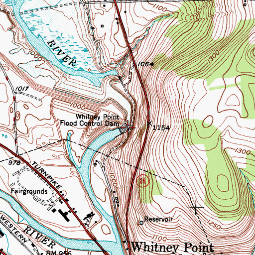 Topographic Map of Whitney Point Flood Control Dam, NY