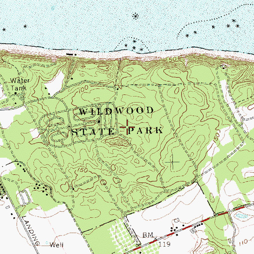 Topographic Map of Wildwood State Park, NY
