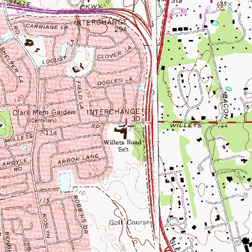 Topographic Map of Willets Road School, NY