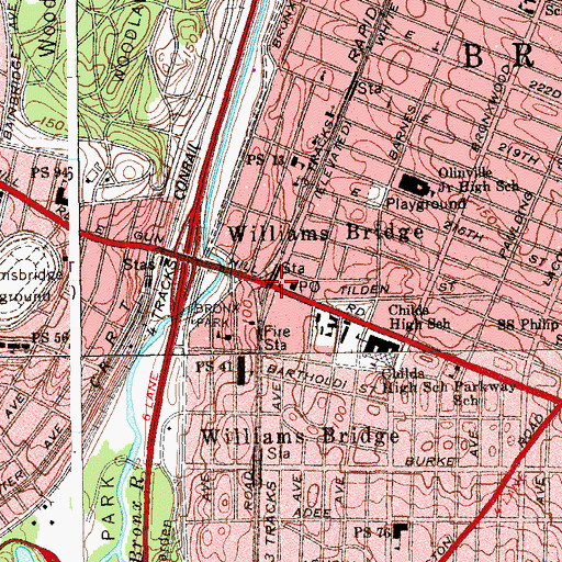 Topographic Map of Williams Bridge, NY