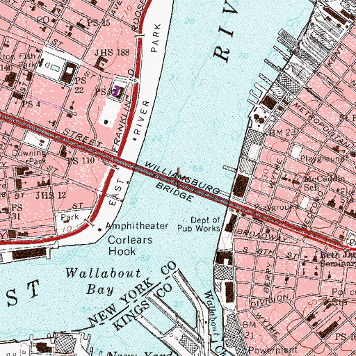 Topographic Map of Williamsburg Bridge, NY