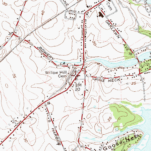 Topographic Map of Willow Hill Cemetery, NY