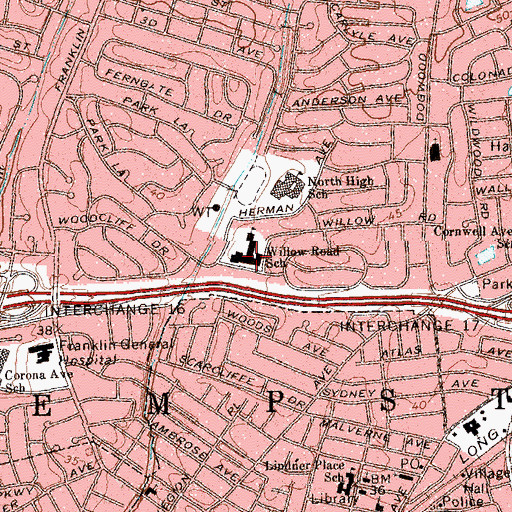 Topographic Map of Willow Road School, NY