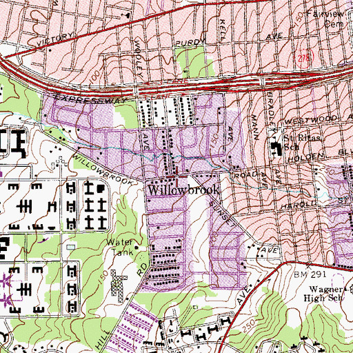 Topographic Map of Willowbrook, NY
