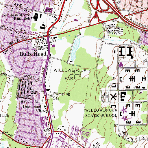 Topographic Map of Willowbrook Park, NY