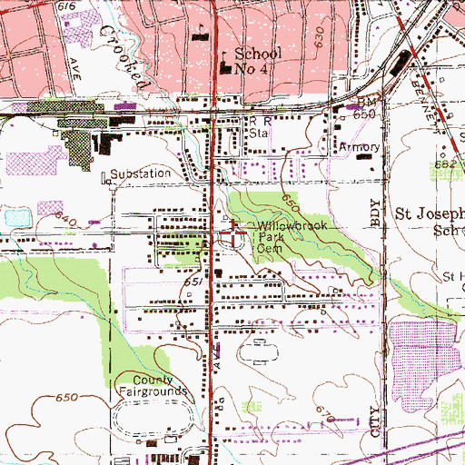 Topographic Map of Willowbrook Park Cemetery, NY
