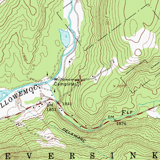 Topographic Map of Willowemoc Campsite, NY