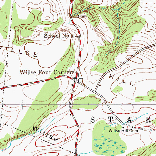 Topographic Map of Willse Four Corners, NY