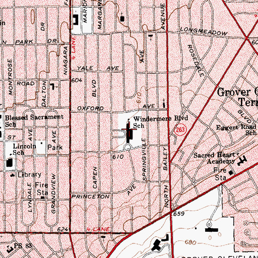 Topographic Map of Windermere Blvd School, NY