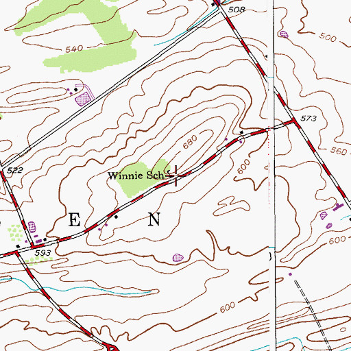 Topographic Map of Winnie School (historical), NY