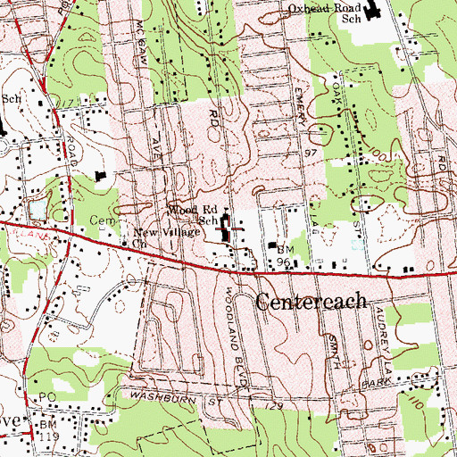 Topographic Map of Wood Road School, NY