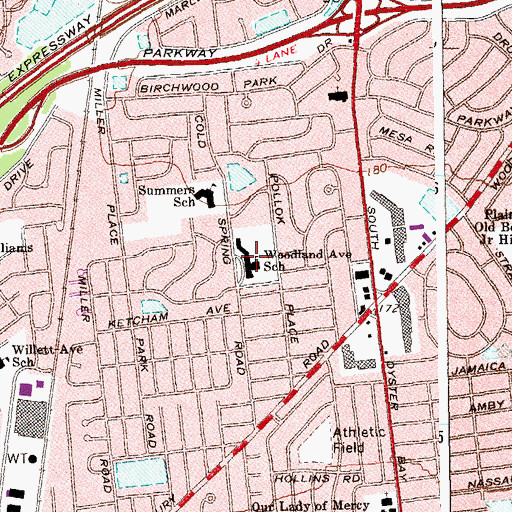 Topographic Map of Woodland Avenue School, NY