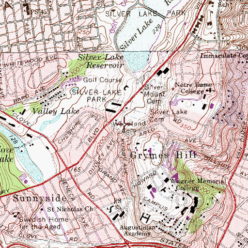 Topographic Map of Woodland Cemetery, NY